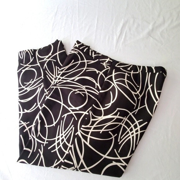 Outfit JPR Silk Black and White Abstract Print Cropped Silk Ankle Pants Sz 16 - Picture 1 of 9